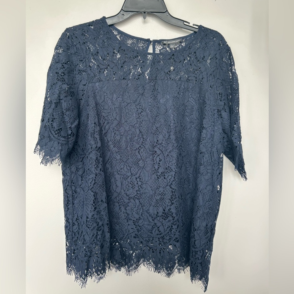 Adriana Papell navy lace blouse NWT